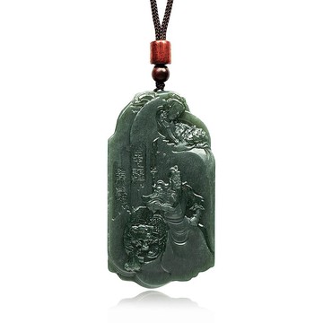 【正佳珠寶】和田玉 塔青料 猛虎關公 蓮花觀音吊墜 和田玉吊墜