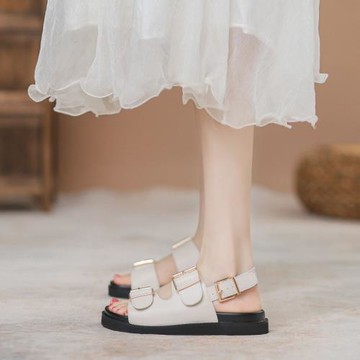 真皮羅馬涼鞋女款2025新款夏季百搭外穿仙女風平底涼鞋厚底沙灘鞋