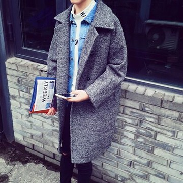 風衣外套中長版毛呢大衣-英倫時尚大翻領秋冬男外套73ip55【獨家進口】【米蘭精品】