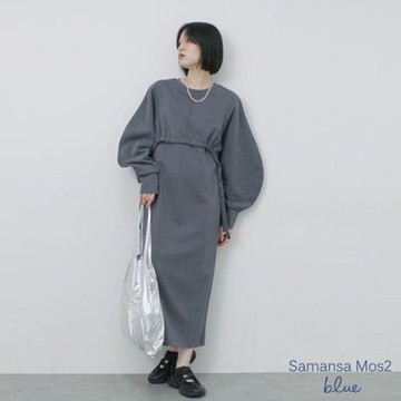 【Samansa Mos2】分層感短版抽繩綁帶造型連身洋裝