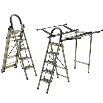 優樂悅~家用多功能折疊梯加厚鋁合金人字梯晾衣架一梯兩用廠家直銷五步梯
