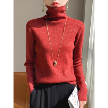 2025春季新款~柜撤外貿剪標女裝山羊絨衫亮片木耳邊高領內搭針織