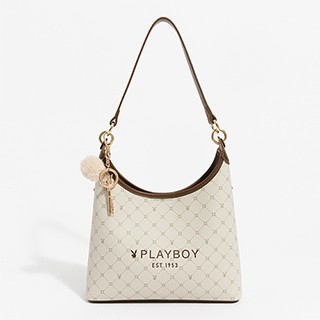 PLAYBOY 肩背包附長背帶  Bunny Lattice系列 - 咖啡色