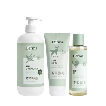 丹麥德瑪Derma - 寶寶家庭護理三件組-沐浴露500ml+護膚霜100ml+按摩浴油150ml