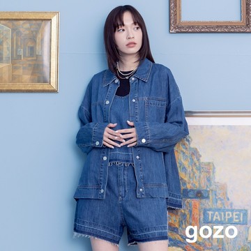 【gozo】不收邊下擺天絲牛仔外套(藍色_F) | 女裝 顯瘦 休閒