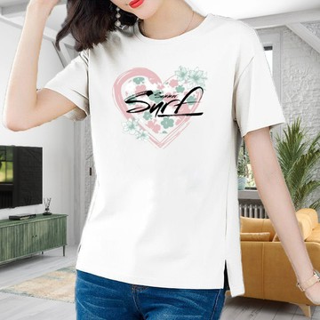 臺階貨物 韓版微胖女生夏裝牛奶絲短袖上衣大碼顯瘦潮流女裝 短袖衣服 女生t恤 圓領T恤 印花上衣 JCL090