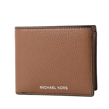MICHAEL KORS 男款燙字LOGO荔枝紋零錢袋短夾-焦糖色