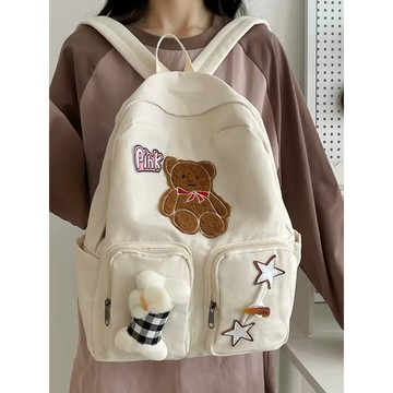 免運🌞美式複古雙肩包女大學生小學韓版初中高中時尚背包日係學院風書包 學院ins學生上課通勤後背包大口袋多隔層防潑水雙肩包