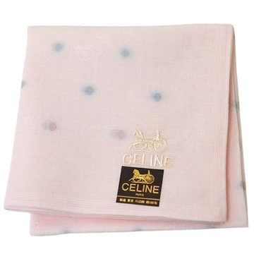 CELINE 優雅浮水印品牌馬車圖騰刺繡LOGO帕領巾(淺粉紅/48CM)