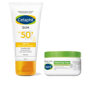【Cetaphil 舒特膚】高效防曬凝露SPF50+‧UVA/UVB 50mL+長效潤膚霜 250g