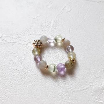 靜謐煙靄 天然晶石食指戒 (拉長石.紫黃晶.葡萄石)安定心神.招財