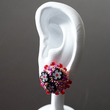 Kitchen 10 耳夾 耳針 珠飾刺繡 粉色 黑色 紅色 誇飾