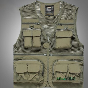 夏季戶外多口袋馬甲攝影釣魚背心男坎肩網眼馬夾中青年薄款外套-Misaki精品