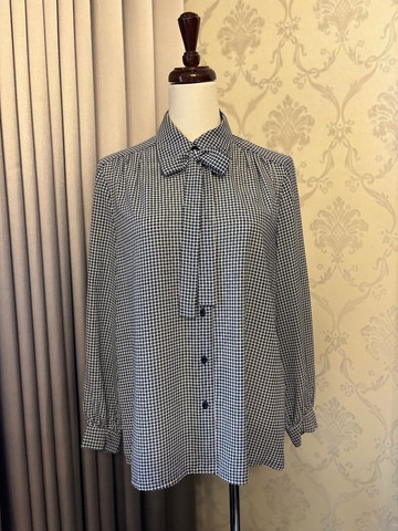 方塊蝴蝶結領帶長袖古著襯衫日本製