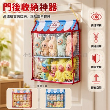 台灣出貨 掛式收納袋 高透視窗設計 側邊拉鍊開口 牛津布PVC材質 雙層三層四層 門後牆面懸掛 公仔玩偶展示袋