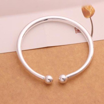 足銀9999實心亮面圓珠蒜頭開口時尚簡約款手鐲銀飾