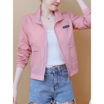 夏季薄款女士短外套女裝2025年新款小個子短款長袖上衣粉色防曬衣