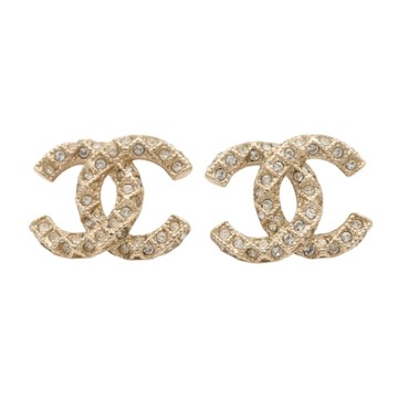 CHANEL 香奈兒 雙C耳環 金色金屬 水鑽 【二手名牌BRAND OFF】