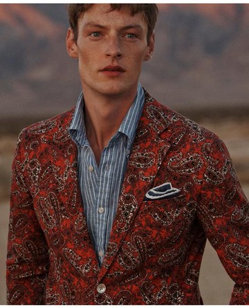 Brooks Brothers Men's Slim Fit Paisley Suit Jacket In Cotton Blend | Red | Size 40 Short