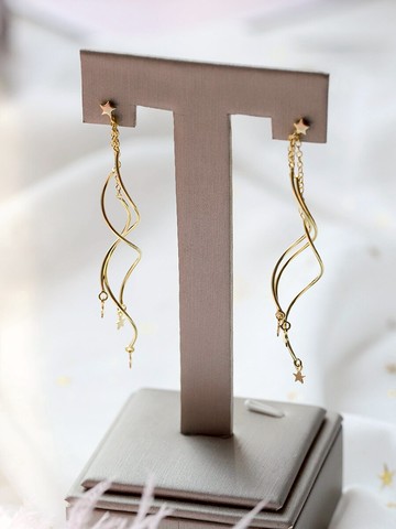 純銀波浪星星流蘇耳環新款潮耳釘長款耳線女氣質耳飾韓國耳鏈1入