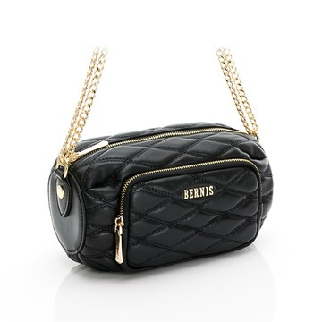 BERNIS 羊皮系列 菱格紋圓筒包 黑色 特立獨行 立體剪裁