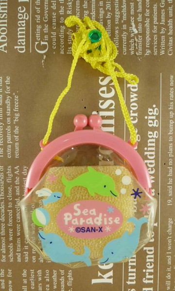 【震撼精品百貨】San-X動物家族 海豚 珠扣零錢包附繩-粉 震撼日式精品百貨