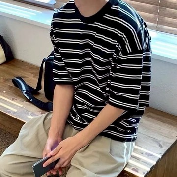 【SEMPLICITA】 韓國 CITY BOY 日系 常規 條文 寬T 寬版 落肩 情侶 男女皆可 短袖 短Tee