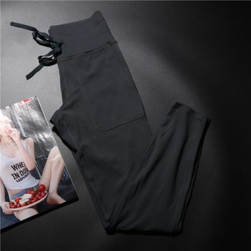 歐美好貨品質！裸感高腰系帶瑜伽褲女帶口袋彈力跑步訓練運動長褲