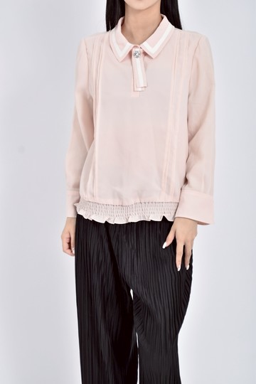 (M) perng yuh摺痕收腰杏色長袖上衣