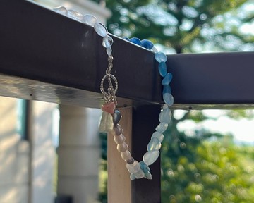 冬末春初__手工 天然 海藍寶 藍晶石 白水晶 月光石 串珠 項鍊