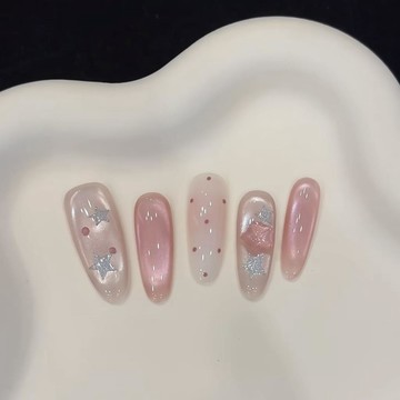 💗Yuki Nail💗純欲風粉嫩冰透貓眼純手工穿戴甲超仙溫柔顯白立體星星美甲穿戴甲