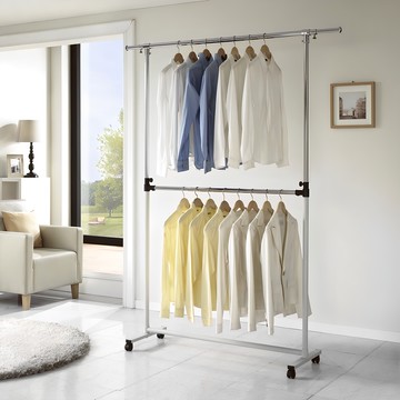 LIVING STAR 移動式雙層立式掛衣架  127x42x180cm  象牙白