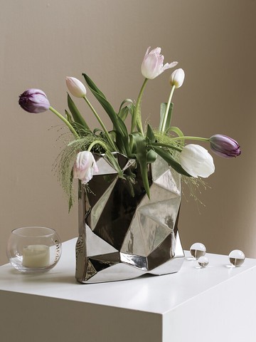 創意鍍銀陶瓷花瓶擺件客廳插花輕奢高檔餐桌花藝高級感家居裝飾品