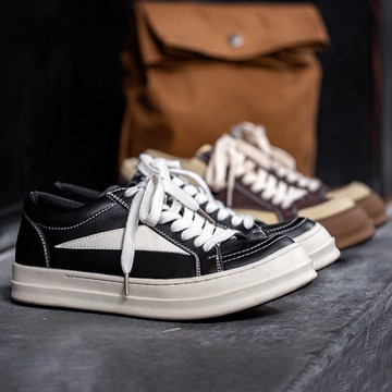 馬登工裝男鞋春季VIBE風板鞋小眾設計厚底圓頭皮鞋復古拼接休閒鞋