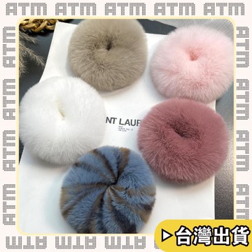 🔥臺灣出貨🔥可開發票✅輕飾時光韓國簡約真獺兔毛絨大腸髮圈可愛扎馬尾頭繩網紅法式復古頭飾秋冬