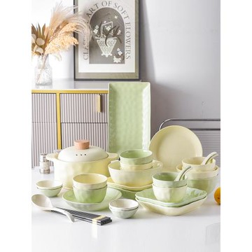 奶油風碗碟餐具套裝家用2025新款高級感陶瓷碗筷喬遷新居碗盤組合