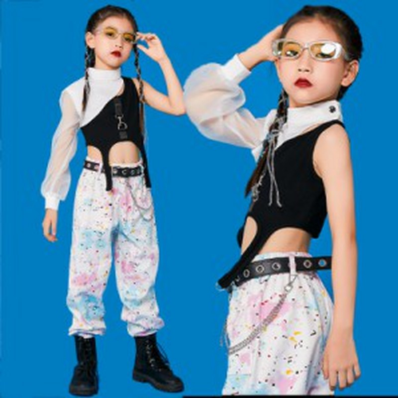 ダンス 衣装 キッズ ガールズ ジャズダンス ヒップホップ Hiphop チアガール 黒 白 派手 かっこいい 上下4点セットアップ へそ出し 応援 通販 Lineポイント最大10 0 Get Lineショッピング