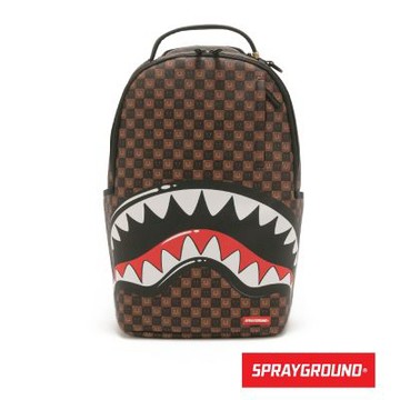 SPRAYGROUND-棋盤格鋸齒鯊大容量後背包-咖啡色