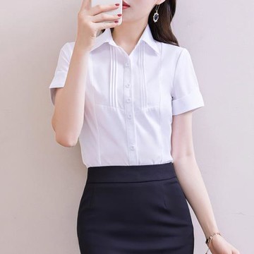 大碼白色正裝襯衫女短袖職業裝工作套裝200斤胖mm修身工裝OL襯衣