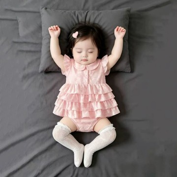 ⭐桃園出貨🔥嬰幼兒夏季衣服甜美夏裝新款女嬰薄款連身衣包屁洋氣提花小飛袖