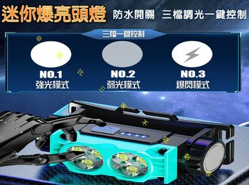 迷你爆亮頭燈 頭燈 露營夜釣頭燈 小型 野營 微笑鯊 跑步 三段燈光 溯溪頭燈 工地燈 垂釣 停電 施工 夜光 運動 鬆