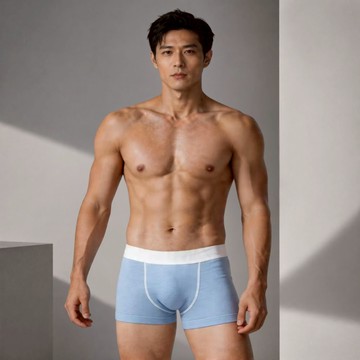 TELITA 亞麻色系棉質四角褲 寬版腰帶設計 男內褲 彈性舒適 平口褲 (TA411) 藍色
