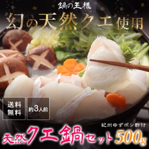 送料無料！鍋の王様 天然クエ鍋セット（くえ鍋）500g（アラ、身 各250g）約3人前 紀州ゆずポン酢2本、簡単鍋レシピ付