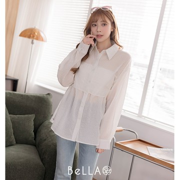 【早春新品】BeLLA 微透綁帶襯衫 白色