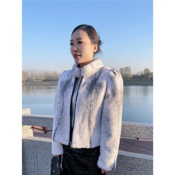 稀有十字貂短款整貂水貂毛皮草外套女冬貂皮大衣小立領泡泡袖新款