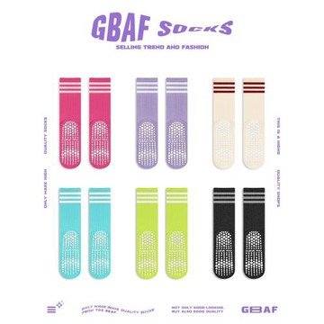 "GBAF"三條杠條紋瑜伽襪子專業防滑運動訓練普拉提專用純棉中筒襪