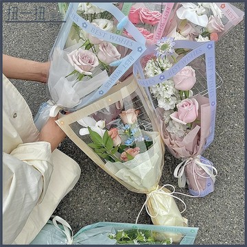花藝🌸 網紅甜蜜多支袋透明英文花袋鮮花包裝材料花束套袋花店擺攤用品 花藝包材 花束包材