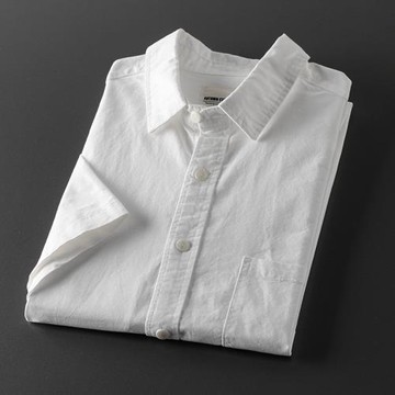 外貿原尾單剪標純棉牛津紡白襯衫工裝男短袖全棉襯衣出口男裝上衣
