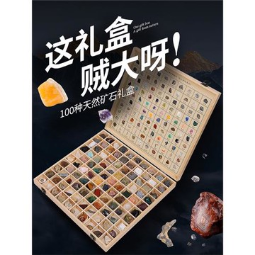 100種天然礦石化石巖石標本水晶原石瑪瑙寶石石頭兒童礦物禮物