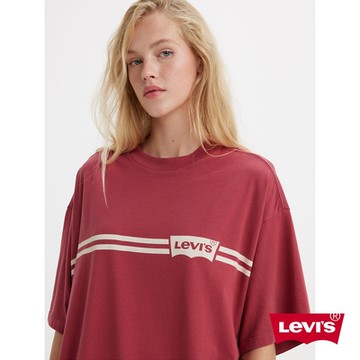 Levis 女款 Oversize寬鬆長版短袖T恤 大地紅